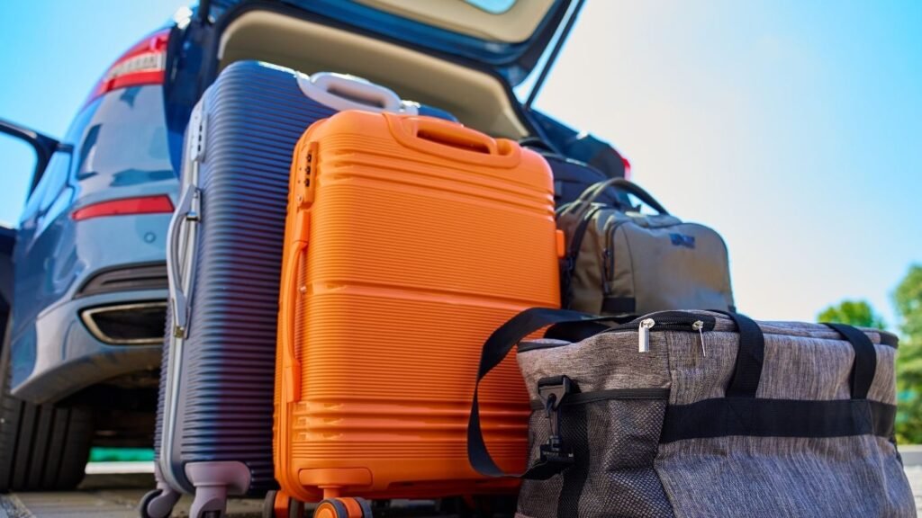 Malas no chão para serem colocadas em carro.