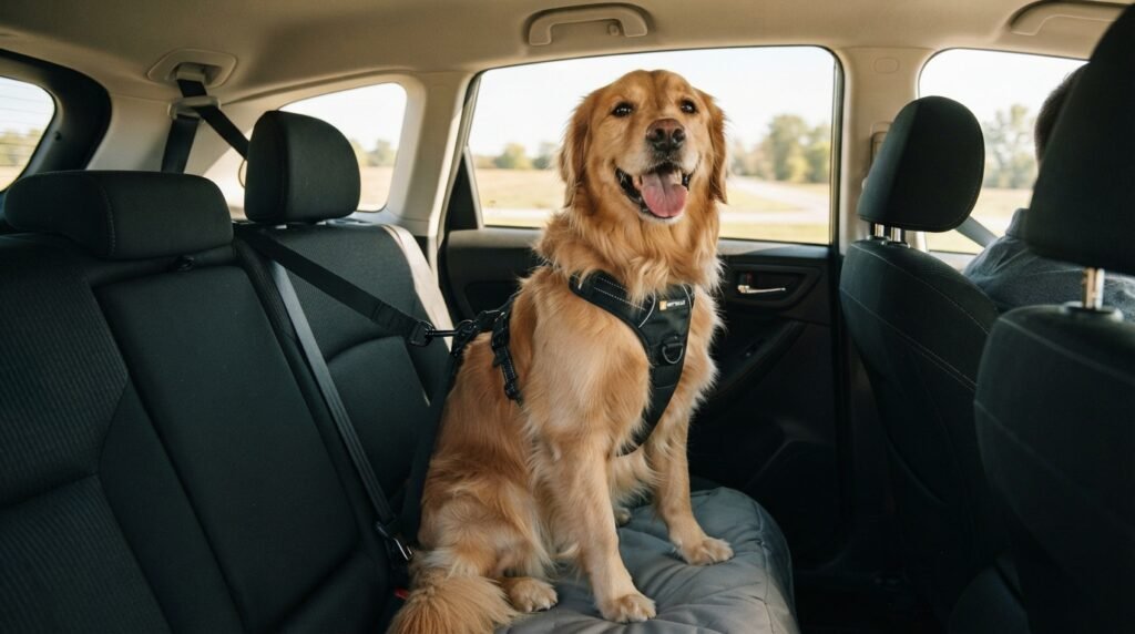 cachorro com cinto de segurança
