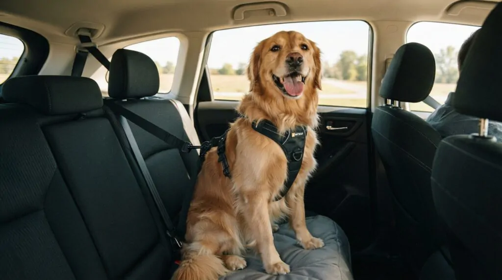 cachorro com cinto de segurança